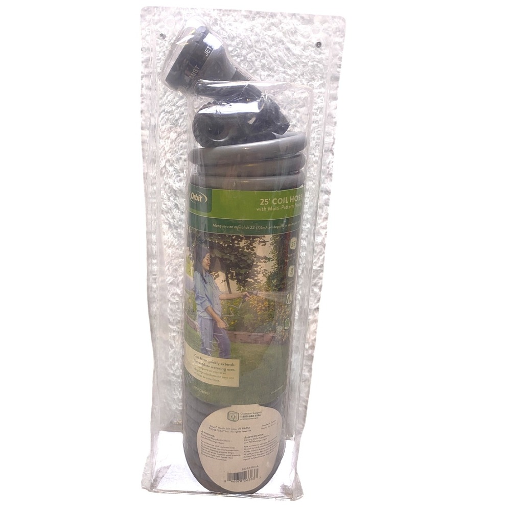Orbit Coil Hose 25 ft with Multi-Pattern Nozzle Garden Watering‎